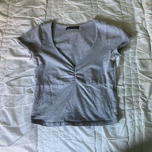 Brandy Melville Grey Crop Short Sleeve Top